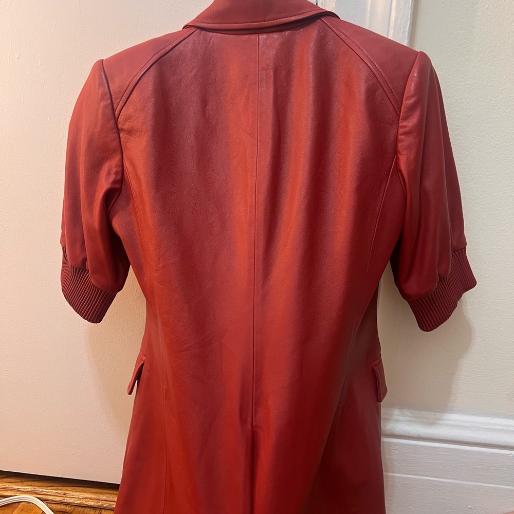 NWT Veronica Beard Red Double-Breasted Leather Blazer - Picture 10 of 11
